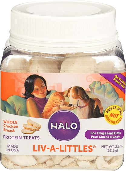 Halo Freeze Dried Raw Cat Treats, 100% Chicken Breast Recipe, Cat Treats Pouch, All-Natural High Protien Treat, 2.2 Oz Pouch