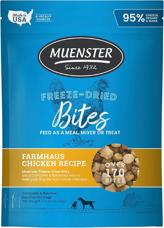 Muenster Freeze Dried Chicken Bites - Dog Food, Treat, Mixer or Topper (5oz) - Grain Free