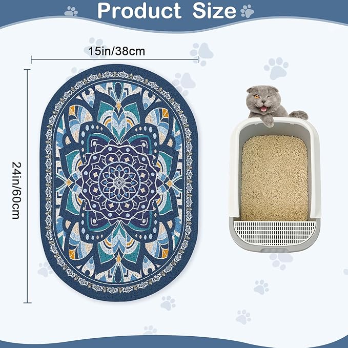 Glittme 24"x15" Cat Litter Mat with Mesh Design - Non-Slip & Waterproof Litter Trapping Pad for Litter Box Protects Floors from Stains Soft Texture for Pets,Navy