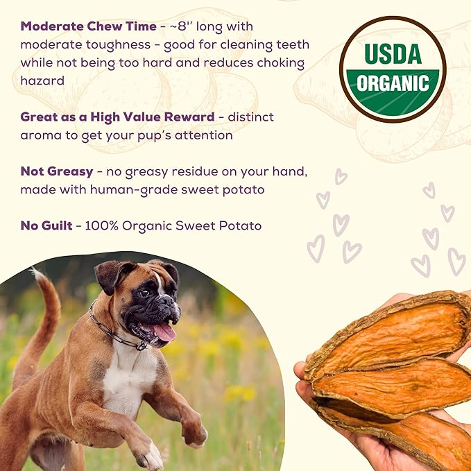 A Better Treat – Organic Sweet Potato Dog Treats, Single Ingredient, Dehydrated | Natural, Healthy, Long Lasting Chew, Diabetic Friendly | Sourced and Made in the USA