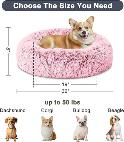 ELSKER&HOME Calming Dog Bed,Donut Washable Warming Soft Round 30 inches Dog Beds for Medium Dogs,Anti-Anxiety Fluffy Plush Cushion Bed Fits up to 50 lbs Pets,Pink