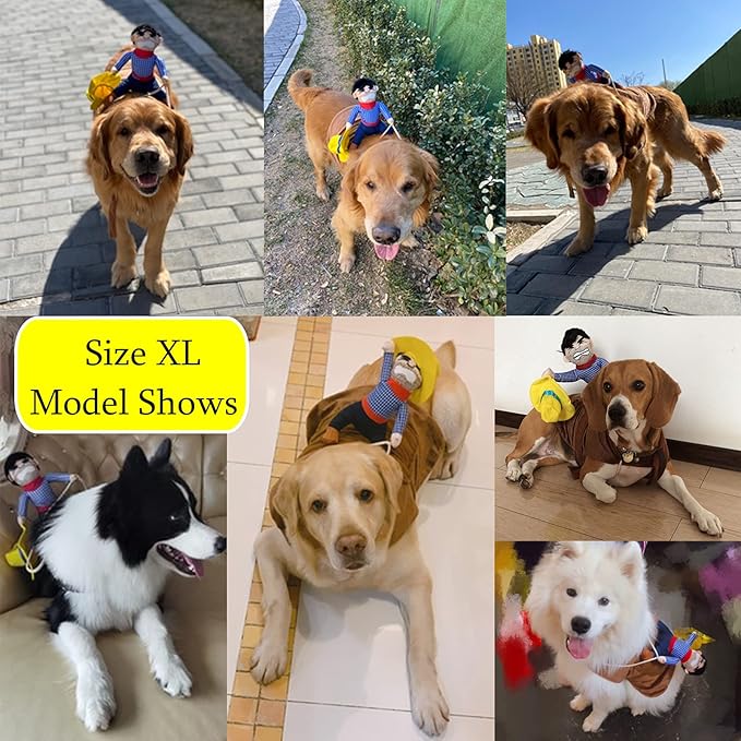 SEIS Pet Riding Costume Novelty Pet Supplies Cowboy Rider Horse Riding Designed Dog Apparel Party Dressing up Clothing Halloween (XL)
