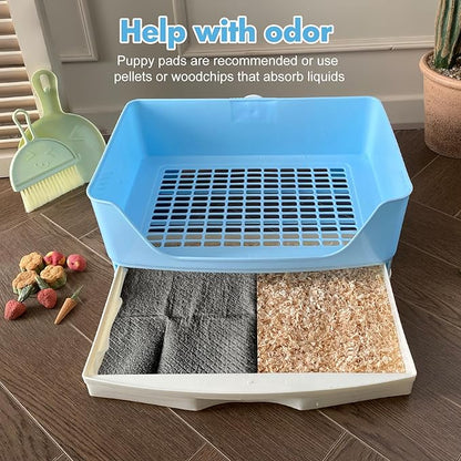 Large Rabbit Litter Box Bunny Litter Box Corner Litter Pan with Drawer Comes with Liners Rabbit Pee Pads, Small Animal Bedding Toilet for Adult Guinea Pig, Ferret, Hamster, Bunnies