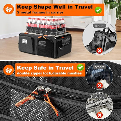 pidipiti 19x13x9 TSA Approved top Expandable pet Carrier for Small Dog Puppy cat up to 10 lbs Weight and 18'' Length, for Southwest Spirit Lufthansa Airlines,Air Canada and Amtrak Train