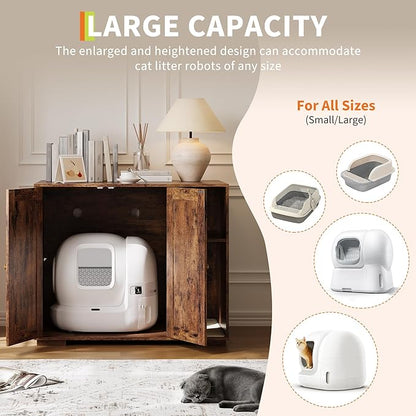 Garvee Dog-Proof Large Cat Litter Box Enclosure with Scratch Pad, Large Automatic Litter Box Furniture for Placing Self-Cleaning Litter Box,Litter Cabinet with Outlet,Space for Cat Stuffs