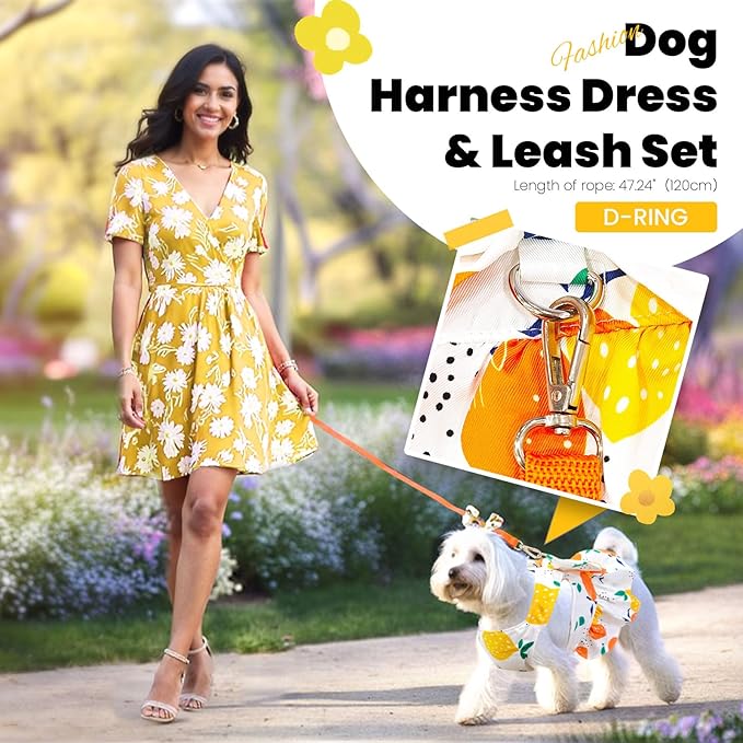 ABRRLO Cute Dog Dress Small Dog Clothes for Girls Female Puppy Outfits Yellow Lemon Pet Summer Clothes Bowknot Doggy Cat Princess Dress Harness for Holiday Birthday Party Costume Clothing (Yellow,S)