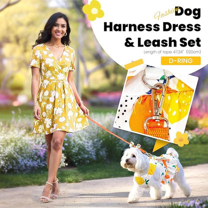 ABRRLO Cute Dog Dress Small Dog Clothes for Girls Female Puppy Outfits Yellow Lemon Pet Summer Clothes Bowknot Doggy Cat Princess Dress Harness for Holiday Birthday Party Costume Clothing (Yellow,S)