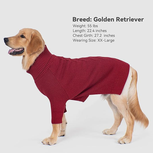 cyeollo Dog Christmas Sweater Turtleneck Soft Knitted Sweaters with Long Sleeves Warm Cozy Dog Clothes for Large Dogs, Burgundy 2XL