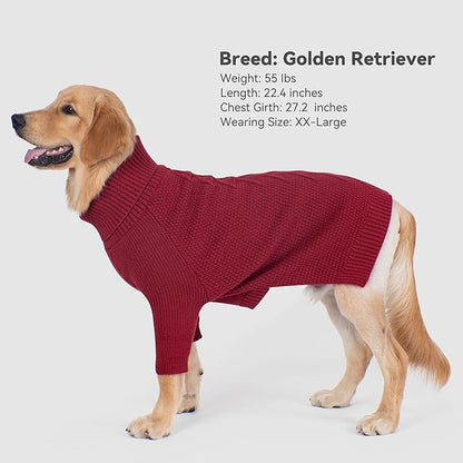 cyeollo Dog Christmas Sweater Knitwear with Long Sleeves Turtleneck Pullover Sweaters Fall Winter Dog Clothes Sweaters for Large Dogs, Burgundy XXXL