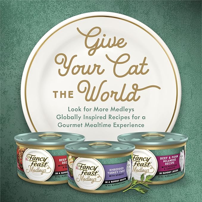 Fancy Feast Purina Wet Cat Food Variety Pack, Medleys Shredded Fare Collection - (4 Packs of 12) 3 oz. Cans