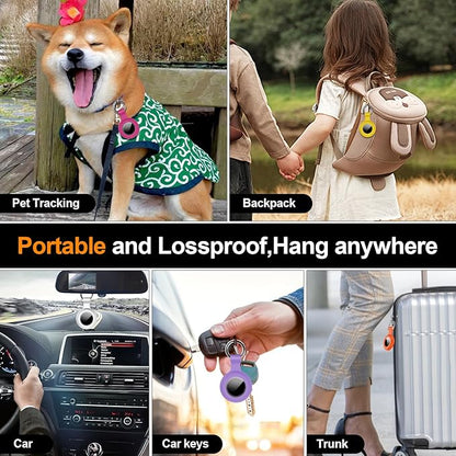 1|2|4Pack for Apple AirTag Holder,for Air Tag 2nd &1st Genaretion,Waterproof GPS Tracker Air Tag Keychain with Cover Anti-Scratch Silicone for Air-Tag Case for Pets,Kids,Bags,Luggages-Blue+Black