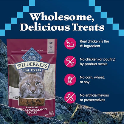 Blue Buffalo Wilderness Grain Free Soft-Moist Chicken & Salmon Cat Treats,2-oz. Bag,(Pack of 2)