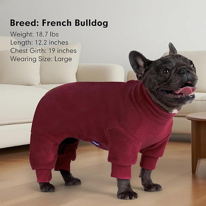 cyeollo XS Dog Pajamas, Fleece Dog Pjs Thermal Doggie Onesie Soft Stretchy Doggie Sweater Pet Jammies Clothes for Puppy Dogs Female & Male, Burgundy XS