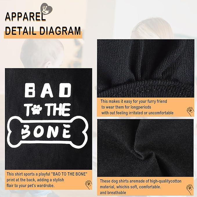 Discover Cozy Cotton Canine Wear: Soft, Lightweight, and Breathable Dog Shirt Vest with Eye-Catching Graphics(Bad to the Bone), Keeping Your Furry Friend Warm and Comfy! Black XXS