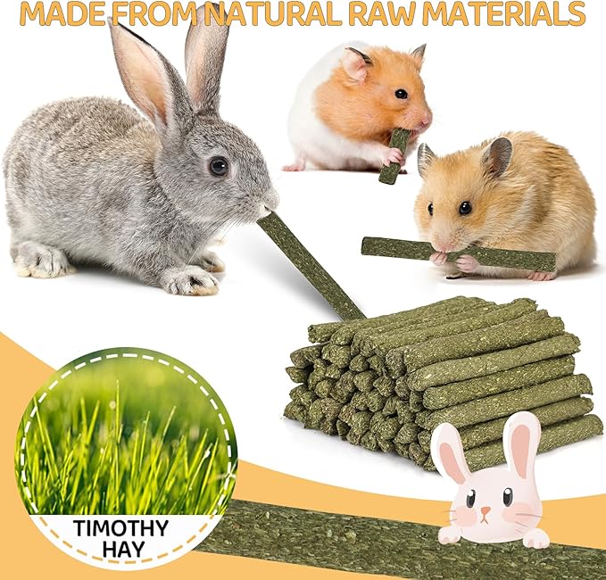 VESPRO 52P Small Animals Play Balls, Rolling Chew Toys & Chew Grass Balls for Bunny,Timothy Hay Sticks for Chinchillas Hamsters Rabbit Guinea Pig Rats and Animals Teeth Care