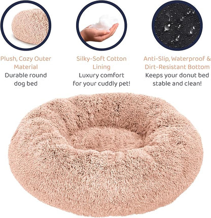 Donut Dog Bed - Premium Comfort for Anxiety Relief - Fluffy & Calming Design with Ultra-Plush Support | Cozy Round Dog Bed with Super Soft Circle Style (Pink, X-Large)