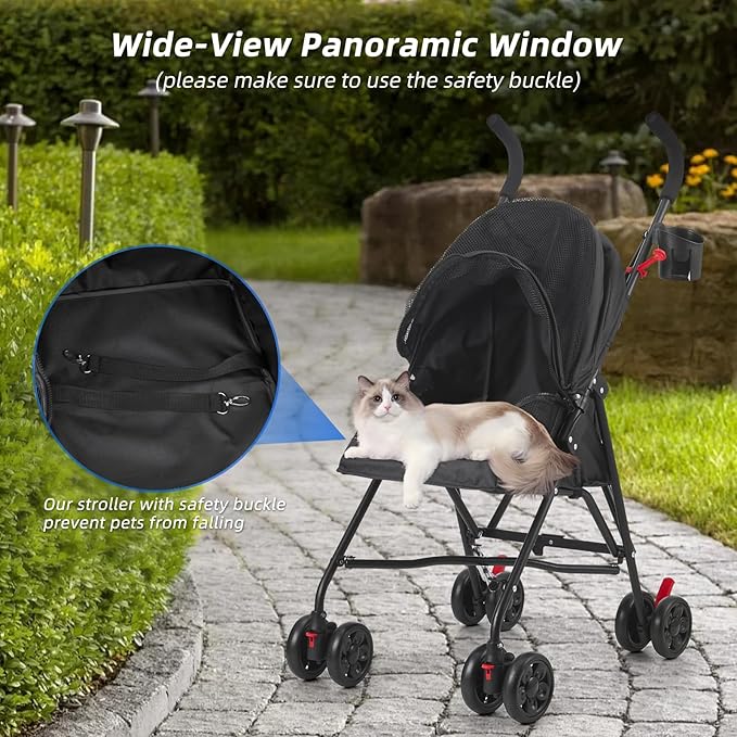 Pet Stroller Oxford Cloth Foldable Dog Strollers for Small Dogs and Cats Suitable for All Road Surfaces Wide-View Panoramic Window 4 Wheels with Brakes Portable Design, Easy to Store (Blue)