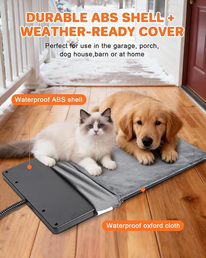 Roicaholy Pet Heating Pad - Waterproof Cat Heating Pad with Removable Cover for Outdoor Indoor Use, Continuous Heat, 15.7x11.8 in, 6ft Cord, 45W, Black