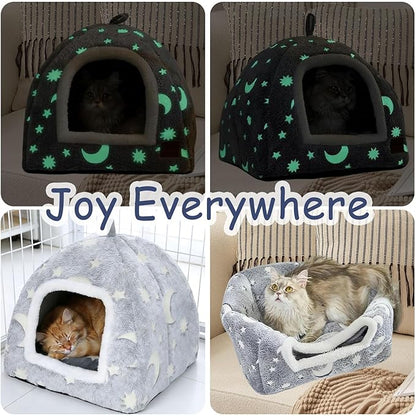 Cat Bed Cave,Cat Tents for Indoor Cats,Cute Cozy Tent for Kitten and Small Pet with Removable Washable Cushion Pillow Gatos Hideaway Beds 2 in 1 Enclosed House Soft Plush Stuff Camas