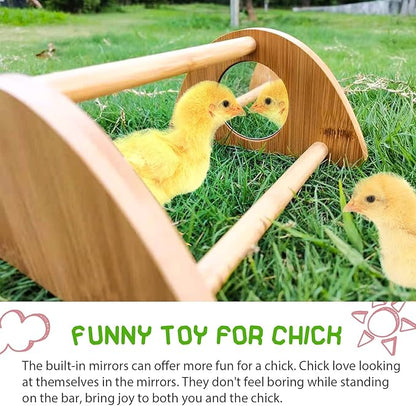 Mini Chick Perch with Mirror, Strong Bamboo Roosting Bar for coop and brooder, Training Perch for Baby Chicks, El Pollitos, La Pollita, Easy to Assemble and Clean, Fun Toys for Chick, 2 Pack