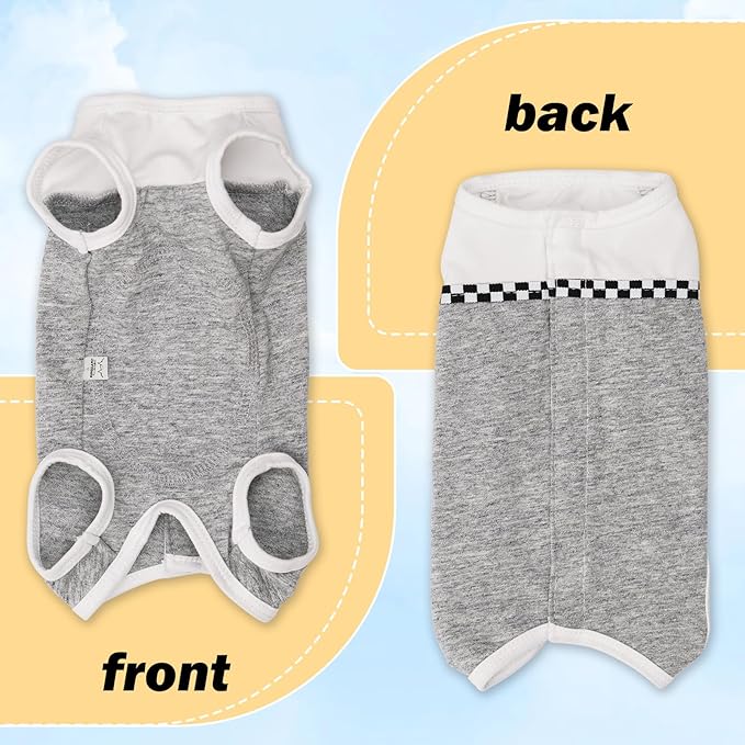 Kukaster Pet Dog Surgical Suit - Recovery Onesie for Dogs After Surgery, Spayed Female/Male Puppy, Breathable Anti-Lick Clothes, Alternative to Cone(Grey and White-XL)