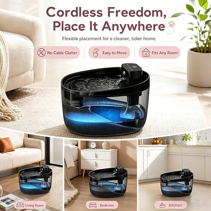 74oz/2.2L Cordless Cat Water Fountain, 5000mAh Battery Operated | 3 Smart Modes, with Motion Sensor, Ultra-Quiet, Pet Drinking Dispenser with LED Light, Wireless Fountain for Cats, Dogs