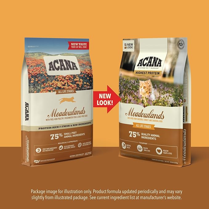 ACANA Grain-free Dry Cat Food Meadowlands Chicken Turkey Fish and Cage-Free Eggs 10lb Bag