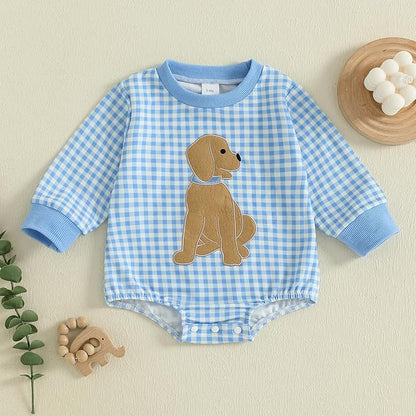 Baby Girl Summer Clothes Dog Bubble Romper Newborn Infant Plaid Onesie Spring Summer Toddler Bodysuit Clothes