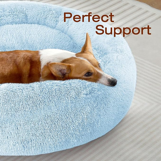 JOLLYVOGUE Dog & Cat Bed, Calming Anti-Anxiety Pet Bed for Small Dogs, Fluffy Donut Cushion for Small and Medium Pets (23")