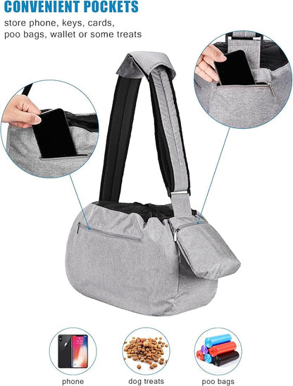 Ownpets Pet Sling Carrier, Fits 15 to 25lbs Extra-Large Dog/Cat Sling Carrier Reversible and Hands-Free Dog Bag with Adjustable Strap and Pocket Shoulder Pad for Outdoor Travel Hiking
