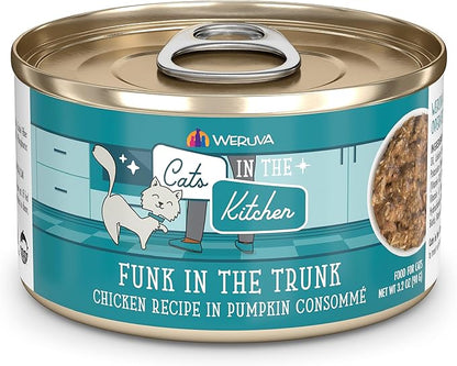 Weruva Cats in The Kitchen, Funk in The Trunk with Chicken in Pumpkin Consomme Cat Food, 3.2oz Can (Pack of 24)