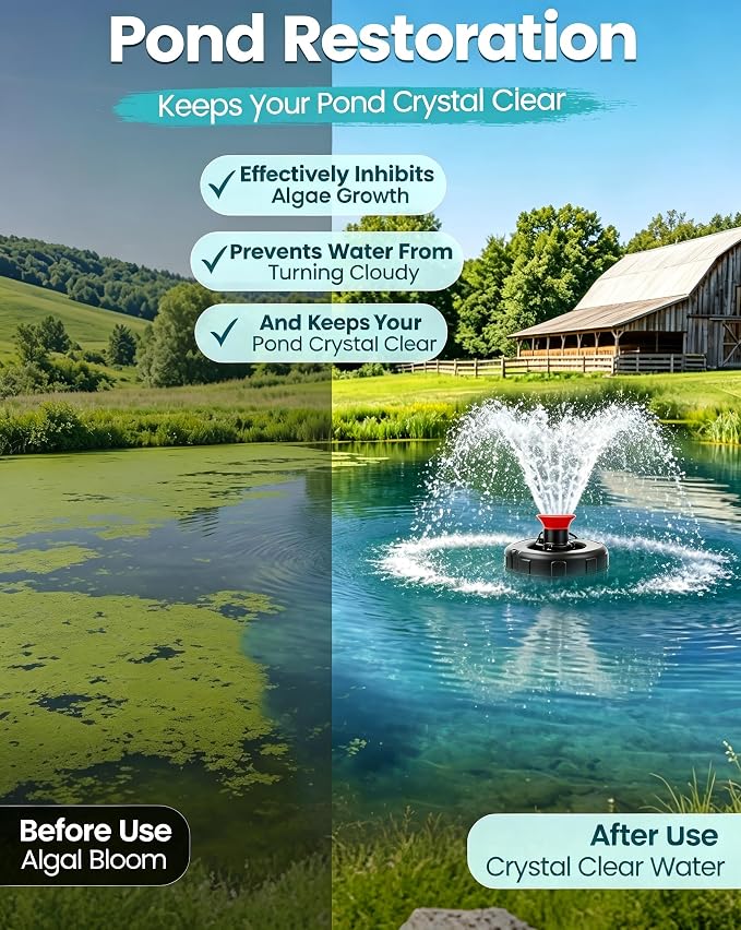 Floating Pond Fountain Aerator, 1HP, 110V, 15000GPH, Black | 304 Stainless Steel, Smart Programmable Timer, Anti-Tipping Base, 100 FT Power Cord Floating Pond & Lake Fountain Aerator