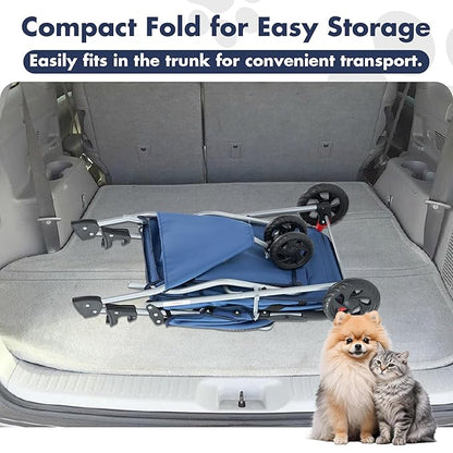 NEWBULIG 3 Wheel Pet Stroller for Dogs and Cats, Foldable, Lightweight and Durable, Ideal for Small to Medium Pets, Includes Storage Basket and Cup Holders