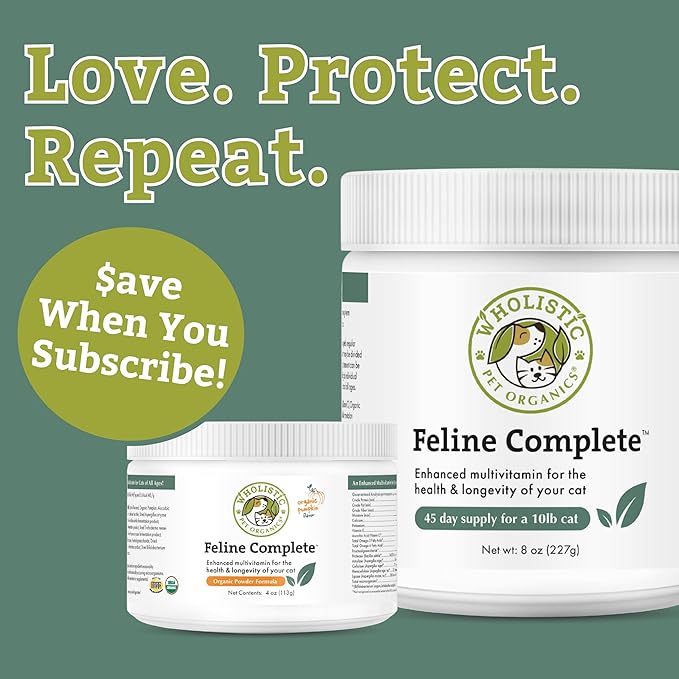 Wholistic Pet Organics Feline Complete - 4 Oz - Multivitamin & Probiotic Powder for Cats - Natural Cat Food & Digestive Support - 37 Scoops