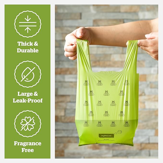 Pogi’s Dog Poop Bags with Handles – Extra-Thick, Leak-Proof, Large, Unscented, 900-Count