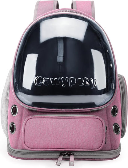 Cawypety Cat Backpack Carrier, Breathable Cat Carrier Large Space Bubble Pet Backpack for Kitty Small Dog up to 12lbs, Transparent & Foldable Pet Carrier for Travel Hiking（Pink）