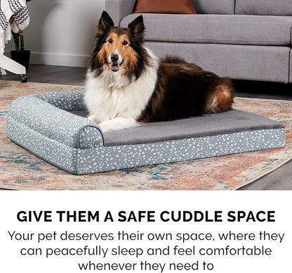 FurHaven Orthopedic Dog Bed for Large Dogs, L-Shaped Chaise Mattress, Egg Crate with a Solid Orthopedic Foam Base for Joint Support, Removable, Washable Cover, Jumbo XL, Plush & Velvet, Gray Almonds