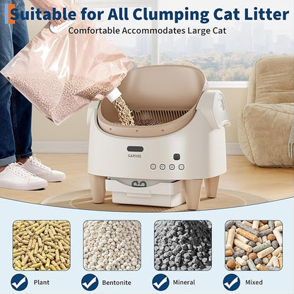 Self Cleaning Smart Litter Box APP Controlled Automatic Odor-Free Cat Toilet with Large Waste Bin Disposable Bags, Open Top Design for Single or Multi Cat Households
