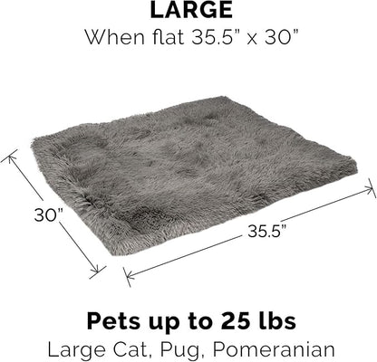 Furhaven Self-Warming Cat Bed for Indoor Cats, 4-Beds-in-1 & Washable - Plush Long Faux Fur Convertible Cuddler - Gray, Large, 35.5"L x 30.0"W x 0.5"Th