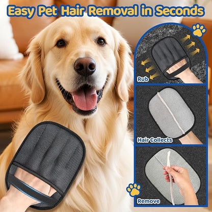 Pet Hair Removal Glove for Dogs & Cats, 2 Packs Five-Finger Grip, Grey | Reusable Washable Pet Hair Remover Tool, Lightweight Ergonomic Portable Dog Hari Remover for Couch, Carpet, Bed, Cloth