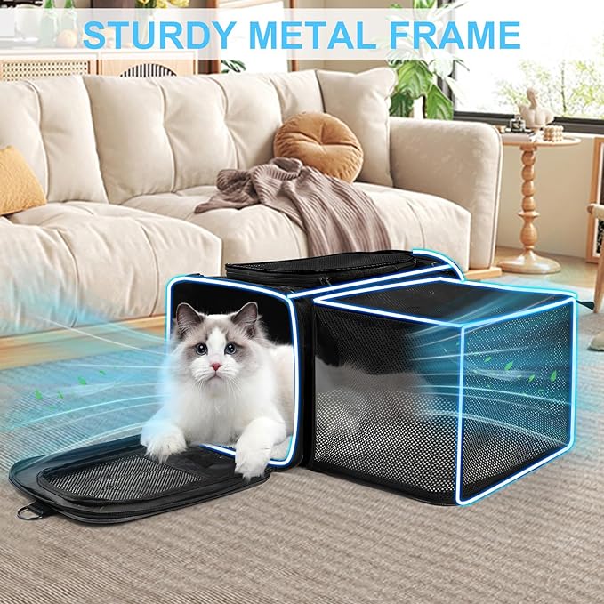 Pet Carrier Airline Approved, Expandable Pet Cat Carriers with Wheels for Dogs, Airline Approved Cat Dog Carrier, TSA Approved Pet Carrier In Cabin, Pet Dog Cat Carrier Soft, Cat Travel Carrier(Black)