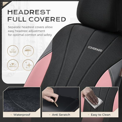 Coverado Seat Covers 5 Seats, Luxury Car Seat Covers Full Set, Automotive Car Protectors, Pink Driver Seat Covers, Car Accessories Universal Fit for SUVs, Trucks, Sedans