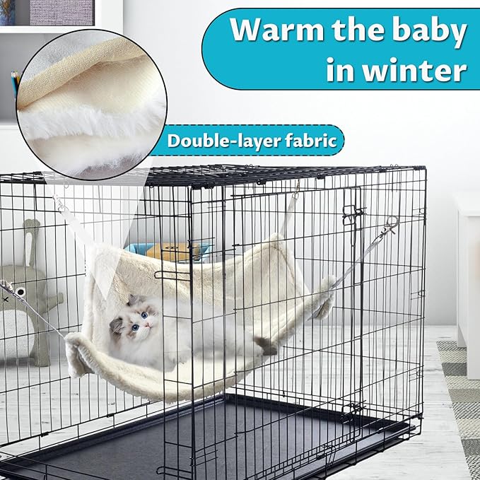 Andiker Cat Hammock, Reversible Cat Cage Hammock with Metal Hooks for Cats for Sleeping and Playing, 21.6 * 18.9 Inches Double-Sided Hanging Cat Bed to Hang in Cages or Under Chairs (Large)