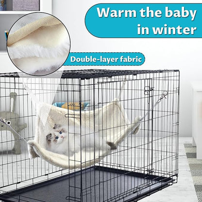Andiker Cat Hammock, Reversible Cat Cage Hammock with Metal Hooks for Cats for Sleeping and Playing, 21.6 * 18.9 Inches Double-Sided Hanging Cat Bed to Hang in Cages or Under Chairs (Large)