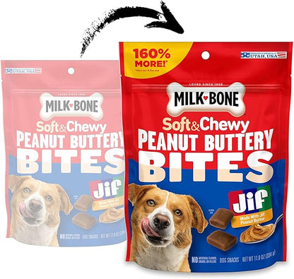 Milk-Bone Peanut Buttery Bites Soft Dog Treats with Jif Peanut Butter, 11.8-Oz. Bag