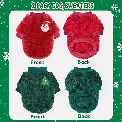 Dog Christmas Sweater for Small Dogs 1-3lbs Warm Fleece Cat Puppy Christmas Sweaters Dog Holiday Clothes for Dogs Like Chihuahua Yorkie Xmas Outfit 2 Pack (Xmas Red, Green, XXS)