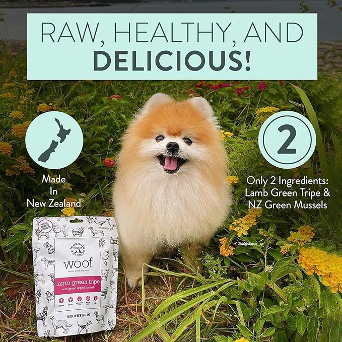 The New Zealand Natural Pet Food Co. WOOF Freeze Dried Dog Treats - Lamb Green Tripe, High Protein, Large & Small, Topper or Dog Treat - 1.4 oz