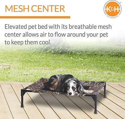K&H Pet Products Outdoor Elevated Dog Cot, Breathable Cooling Elevated Cot Hammock Pet Bed for Large Dogs, Washable Mesh Cover, Raised Metal Frame, Collapsible, Portable - Large 42 X 30in Camo
