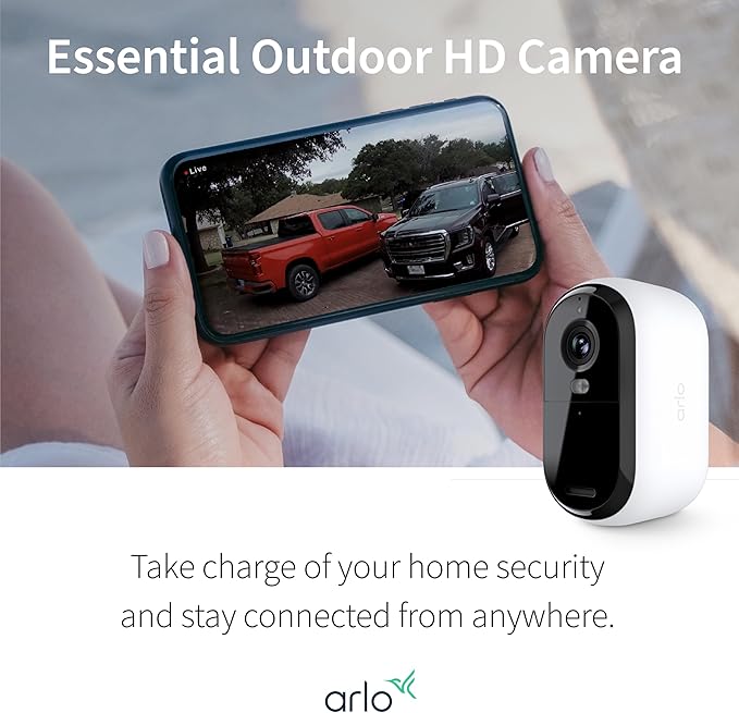 Arlo Essential Security Cameras Wireless Outdoor 1080p HD (2nd Gen, 2023 Release) - Battery Power, Person Recognition, Package Detection, Animated Preview, 1-Month Trial of Secure Plan, 3 Cam, White