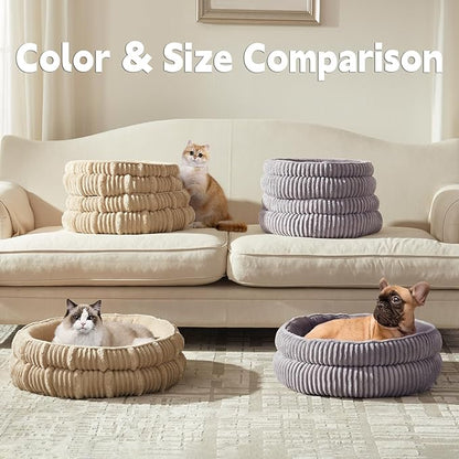 Dog Beds for Small Dogs, Puppy Kennel Bed - Round Cat Beds for Indoor Cats,Comfy Durable Pet Sleeping Bed, Washable Deluxe Plush Kitten Bed & Non-Slip Bottom, Beige 24" L x 24" W x 9" Th